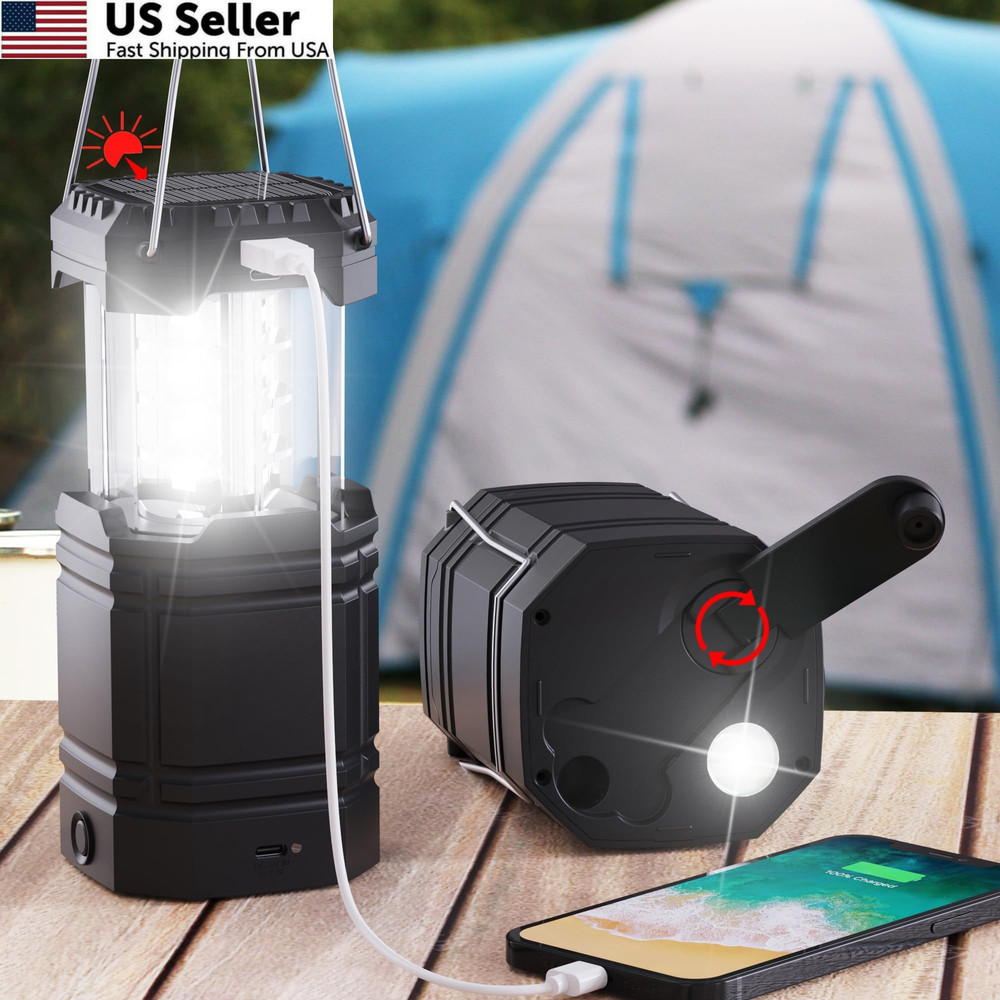 3000mAh Large Capacity Hand Crank Solar Camping Lantern, Small, Black