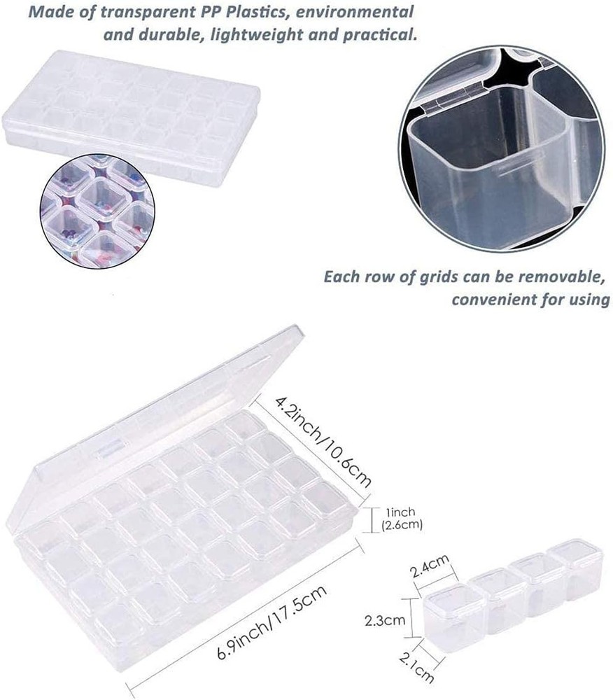 2 Pack 28 Slots Diamond Plastic Craft Organizer with Snap Closure - Lightweight