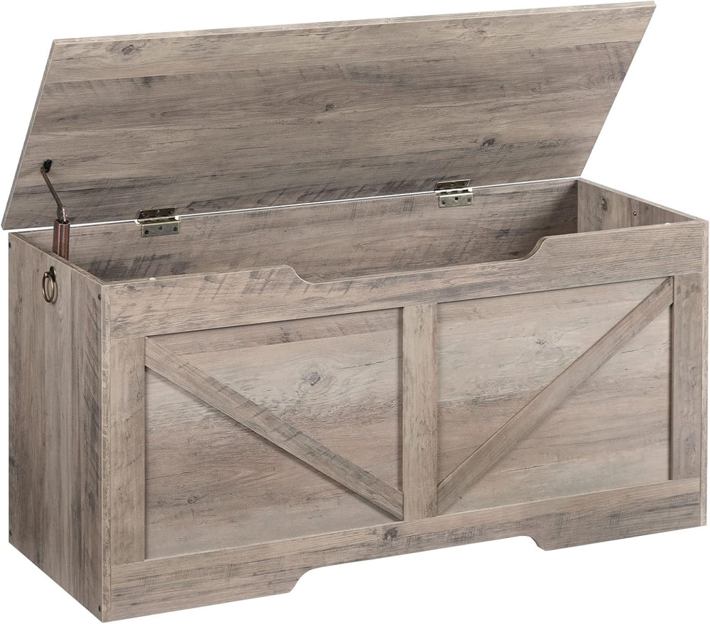 Storage Bench, 39.4” Retro Wooden Storage Chest with U-Shaped Cut-Out Pull, Safe