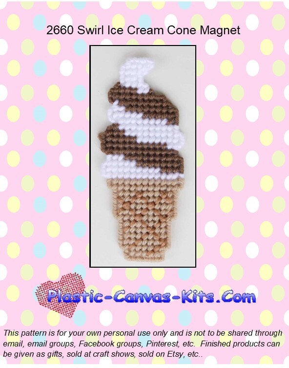 Swirl Ice Cream Cone Magnet-Plastic Canvas Pattern or Kit