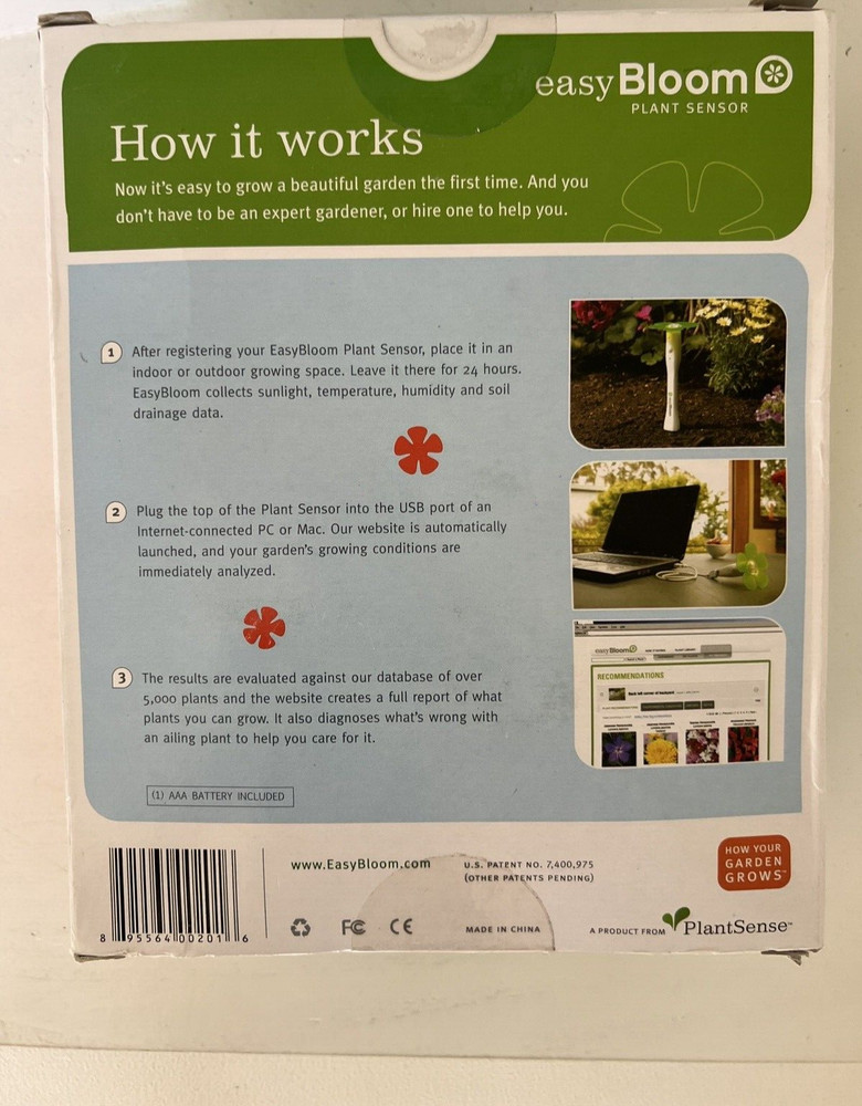 NEW Easy Bloom Plant Sensor Measures pH, Sunlight, Temperature PC or Mac EASY Us
