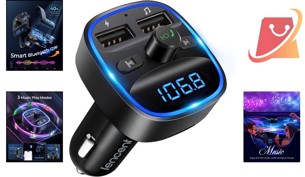 FM Transmitter Bluetooth Car Adapter 2 USB Fast Charging Hands-Free Calling