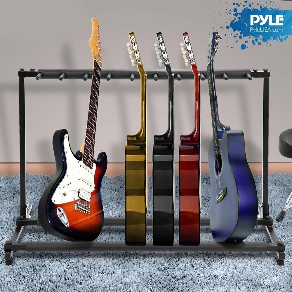 PYLE 9-Space Foldable Guitar Rack stand - Multi-Instrument Floorstand Guitar
