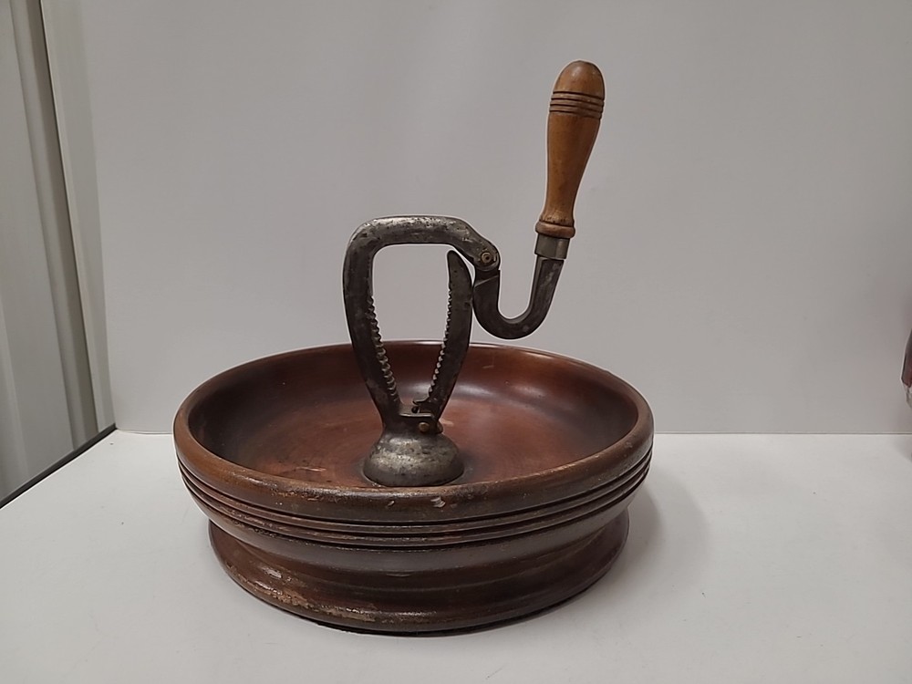 Antique wood Nut Cracker And Bowl