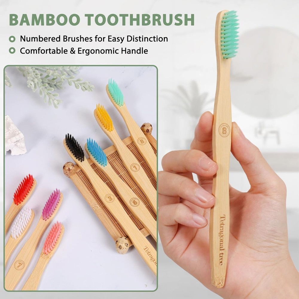 8 Count Bamboo Toothbrushes - BPA Free Soft Bristles, Biodegradable Eco Friendly