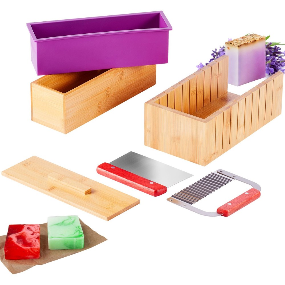 Soap Making Kit, Bamboo Cutting Box and Inner Box with Silicone Mold, Stainless
