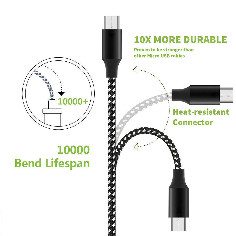 3/6/10Ft Micro USB Fast Charger Data Sync Cable Cord For Samsung HTC Android LG