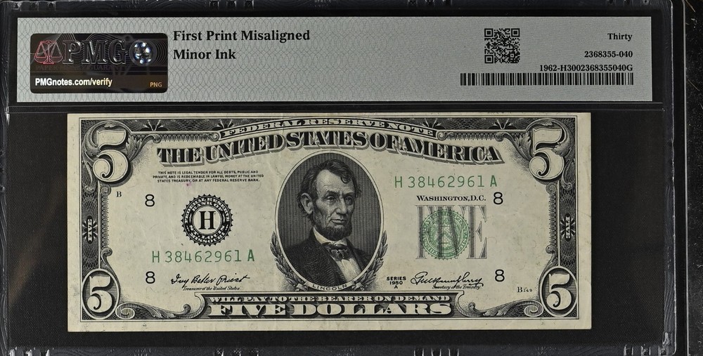PMG30 1950A 5$ MISALIGNMENT ERROR ON BACK 2961A