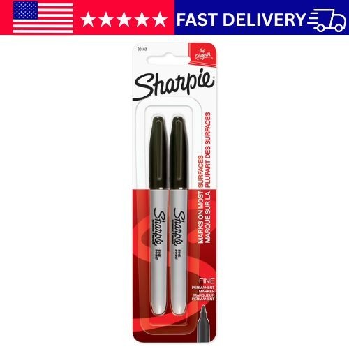 Sharpie Permanent Markers, Fine Point, Black, 2 Count