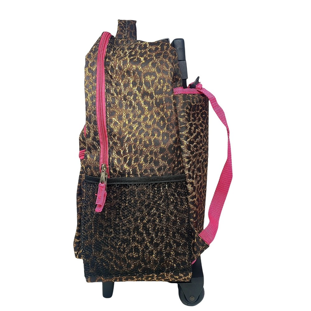 Rolling Backpack Rockland Double Handle Pink Leopard 17-Inch