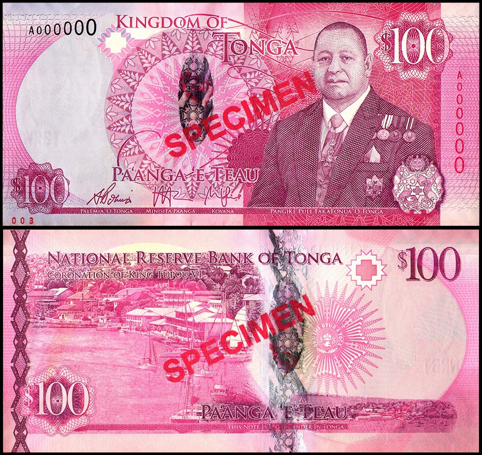 Tonga 100 Pa'anga, 2015 ND, P-49s, UNC, SPECIMEN