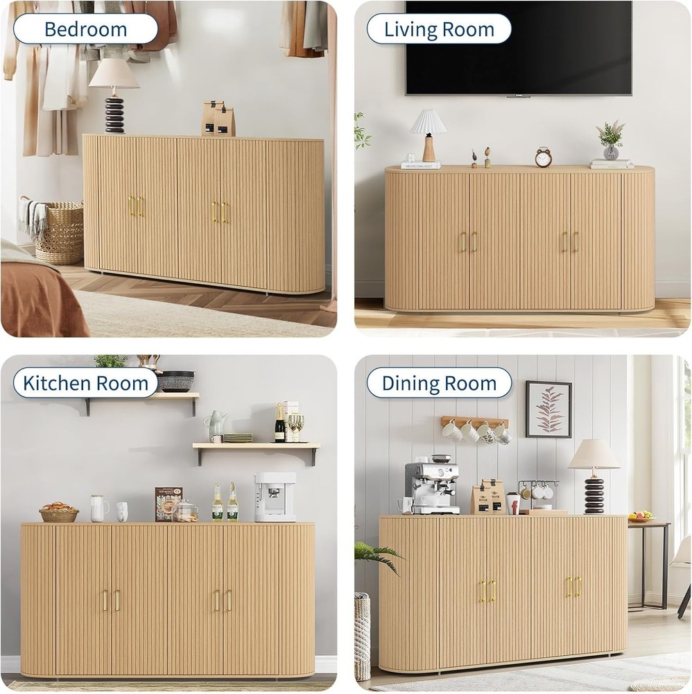Wooden Kitchen Sideboard Buffet Cabinet Adjustable Shelf Coffee Bar Storage