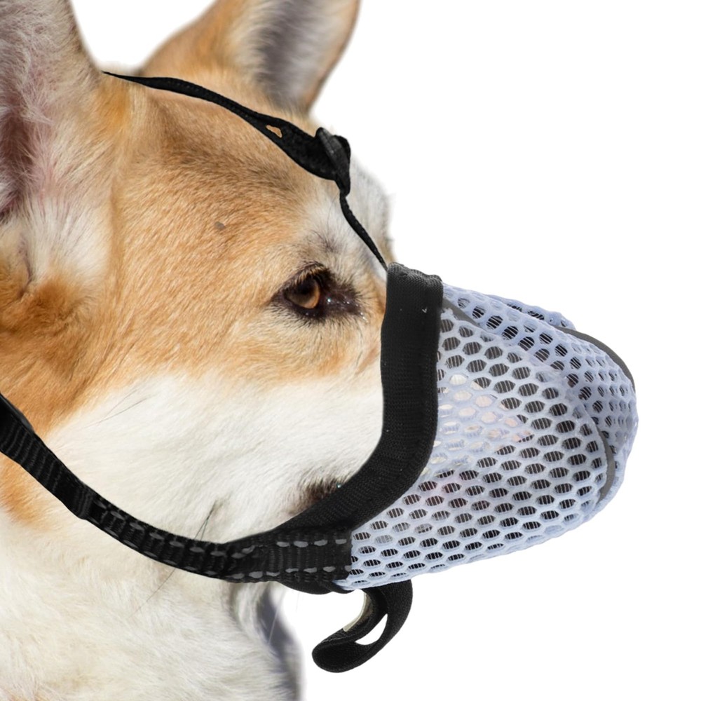 Breathable Soft Air Mesh Reflective Adjustable Basket Dog Muzzle X-Small Blue