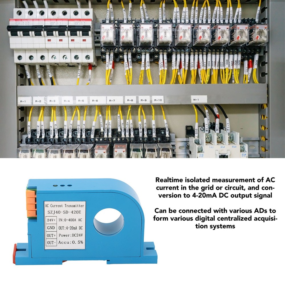AC Current Transmitter 4‑20mA Output Single Phase AC Current Transducer Sensor