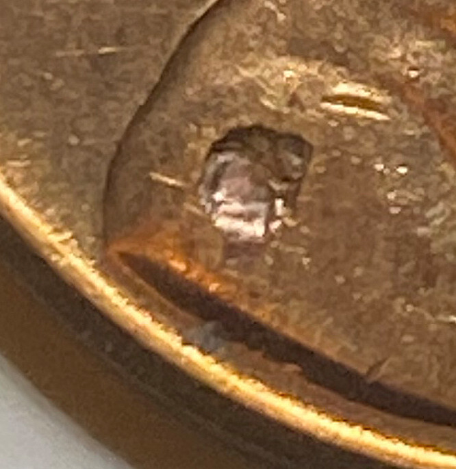 1963 D Lincoln Cent- Strike Through Object On Shoulder- BU Red