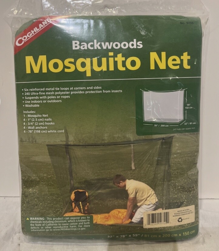 COGHLAN'S RECTANGULAR MOSQUITO NET FOR CAMPING 32" X 78" X 59" # 9755 New