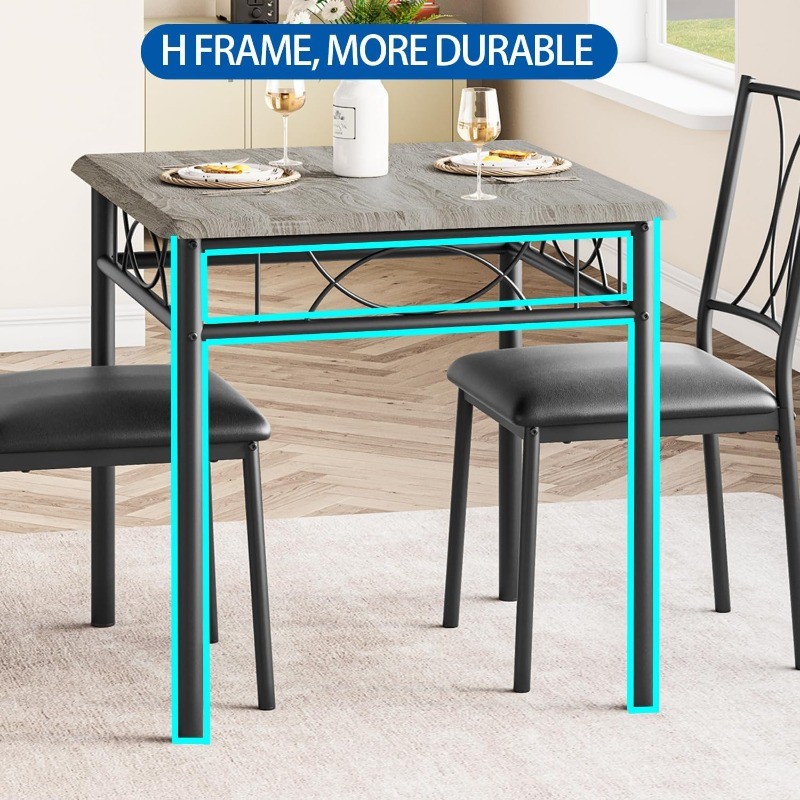 Dining Table Set for 2, Square Dinner Table Sets with 2 Upholstered Chairs