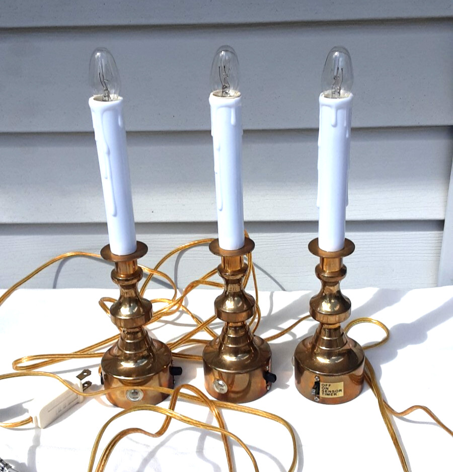 3x Brass Electric Sensor Timer Window  Christmas Candles Light w/Switch 4 bulbs