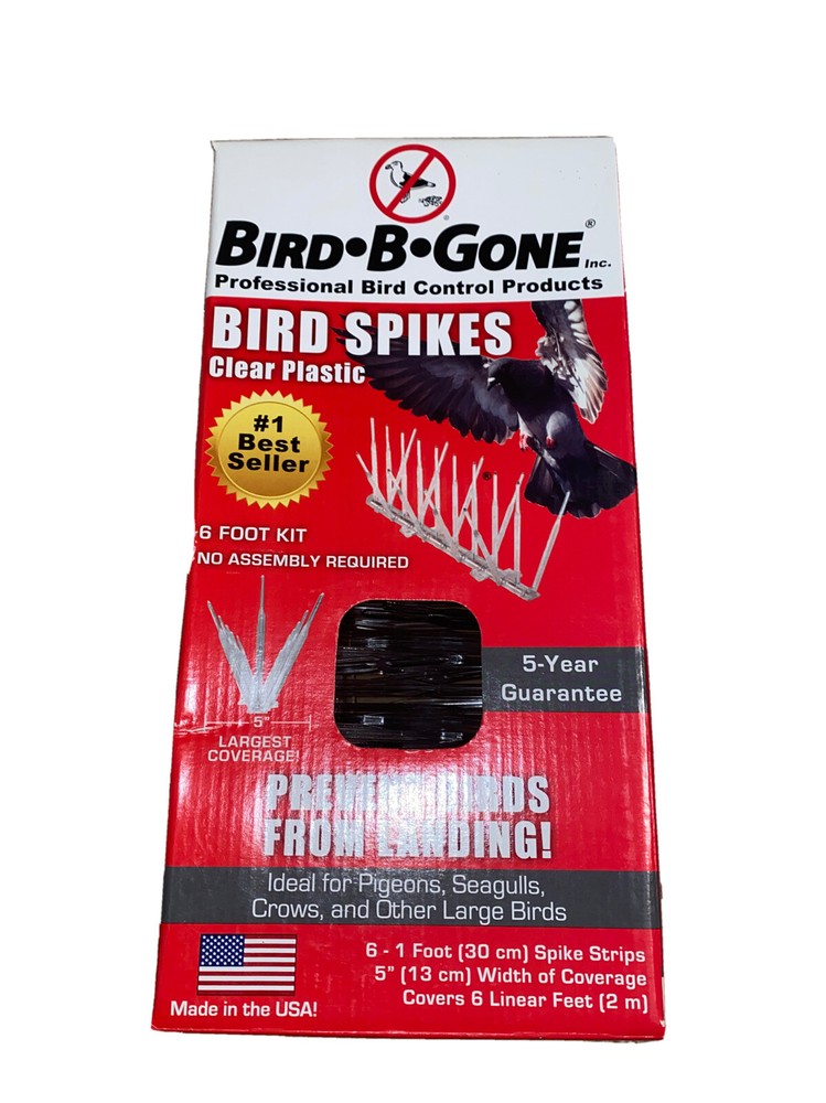 Bird-B-Gone Bird Spikes Clear Plastic 6- 1’ Spike Strips, 5” Width