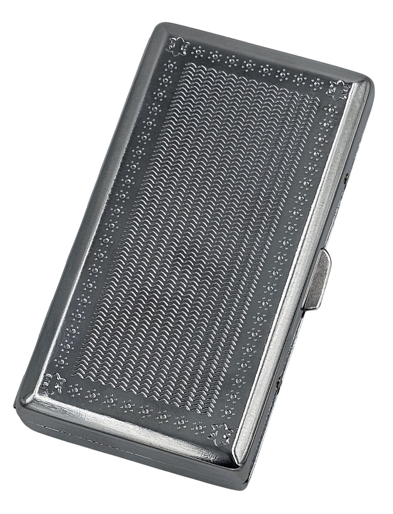 Cigarette Case Double Sided King & 100s Etched Pattern 4x2 inch Black