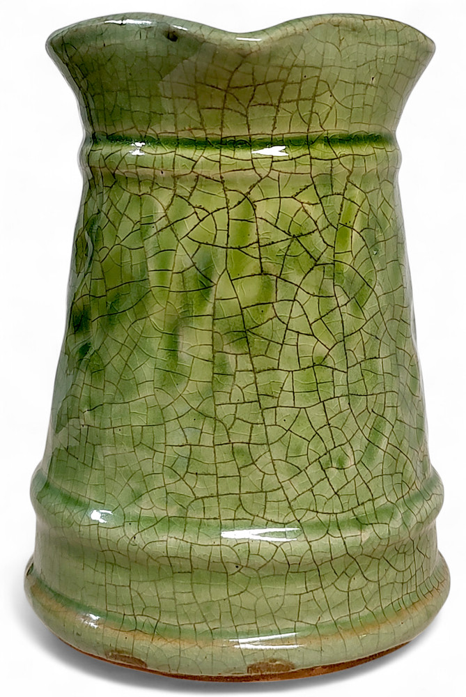 Vintage Crackle Ceramic Green Earthen Pitcher 6"