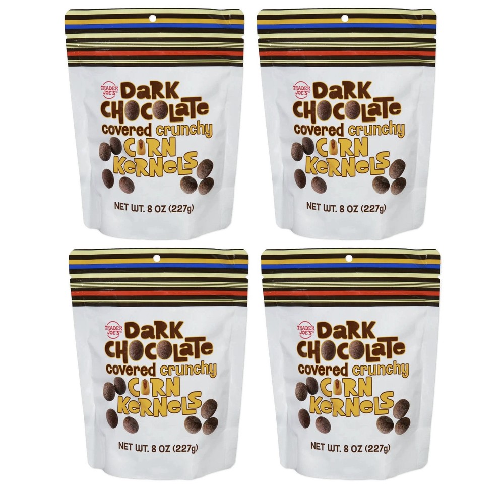 4 Packs Trader Joe's  Dark Chocolate Covered Crunchy CORN KERNELS Corn Nuts 8oz