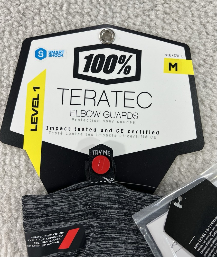 100% Teratec Elbow Guards MTB MX Level 1 Gray/Black Size Medium New