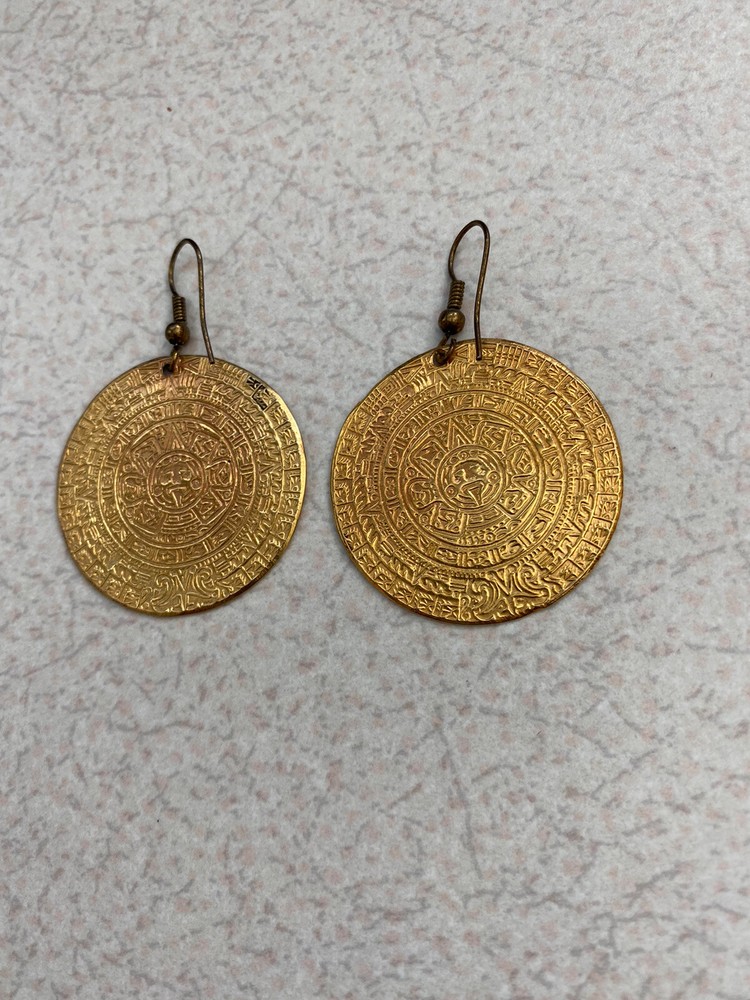 Aztec Medal Calendar Dangle Earrings