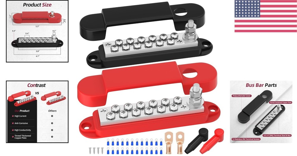 Efficient Wiring Solution: 12V 150A Dual Bus Bar with 24 Contacts & 1/4" Studs
