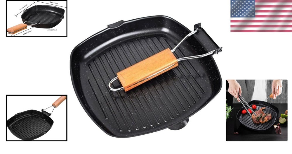 Versatile 24cm Cast Iron Grill Pan - Non-Stick & Folding Handle for Easy Storage