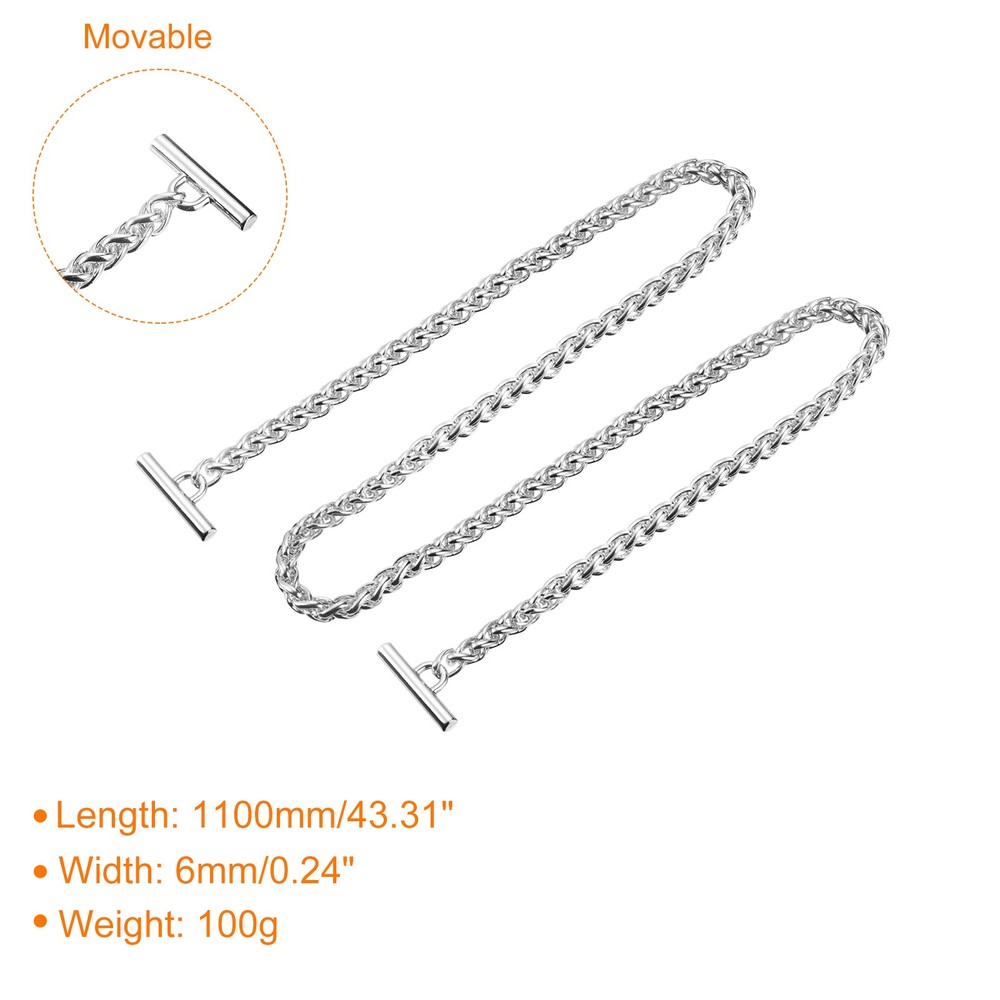 Iron Flat Chain Strap, 43" Handbag Purse Chain Strap DIY Bag Replacement, Silver