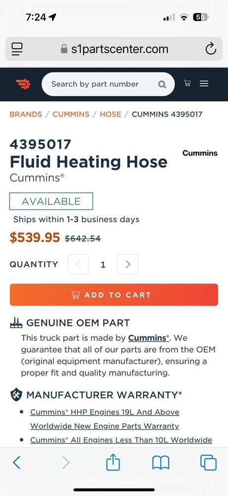 Cummins Heating Hose 4395017