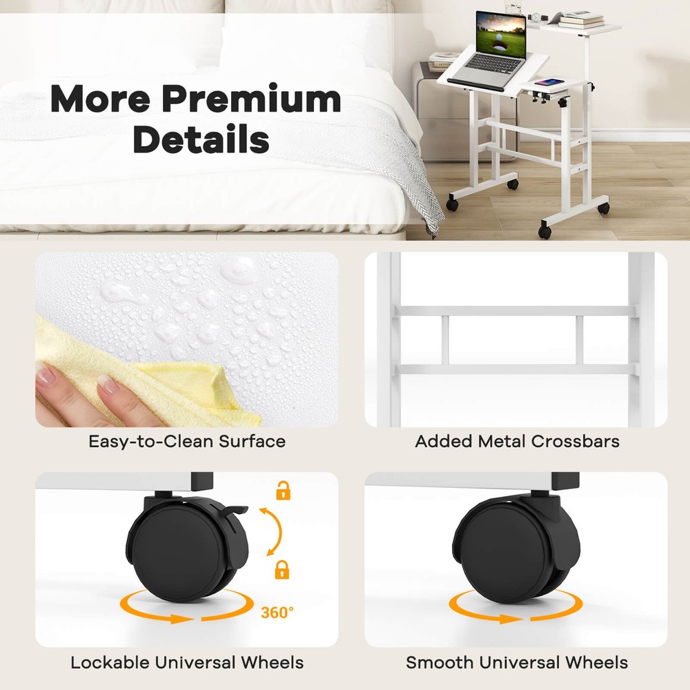Costwy Adjustable Computer Desk Mobile Stand up Desk Tilting Workstation