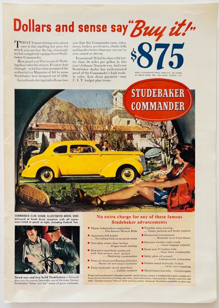 1938 Studebaker Commander Automobile Advertisement Automobilia Car E90D1
