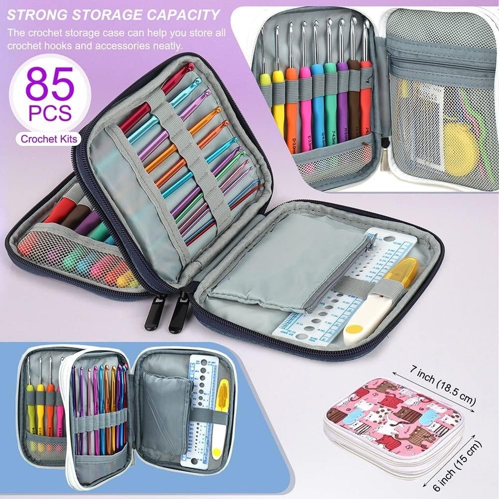 85-Piece Crochet Hooks Set with Case, Ergonomic Design