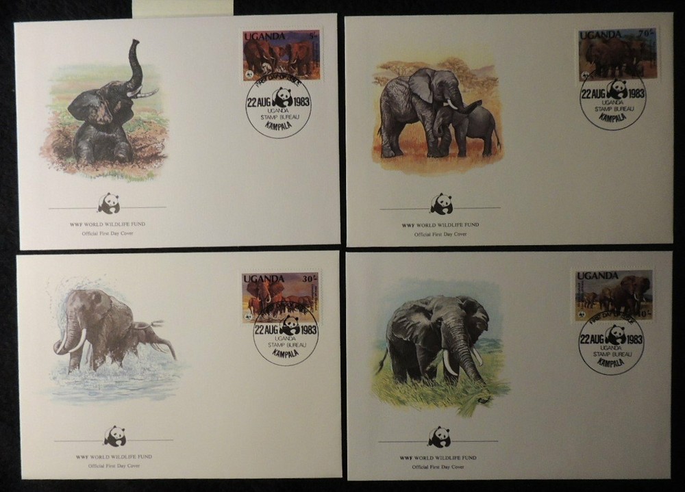 uganda 1984 WWF african elephants 4 values FDC superb used