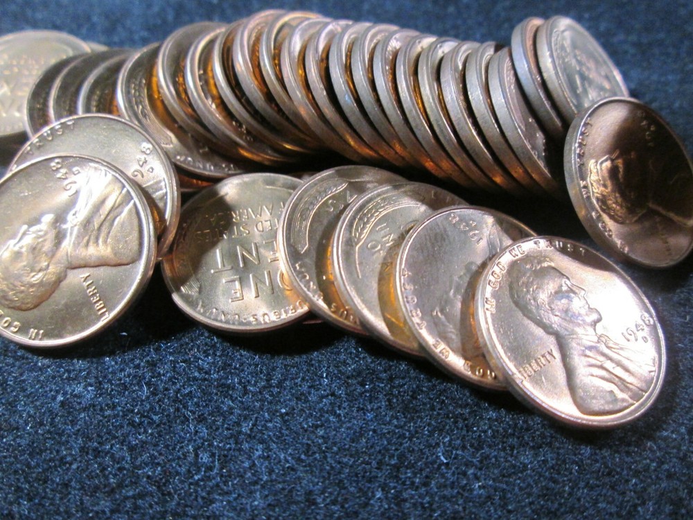 1948-D LINCOLN WHEAT CENT GEM BU ROLL HIGH GRADE ROLL XX2
