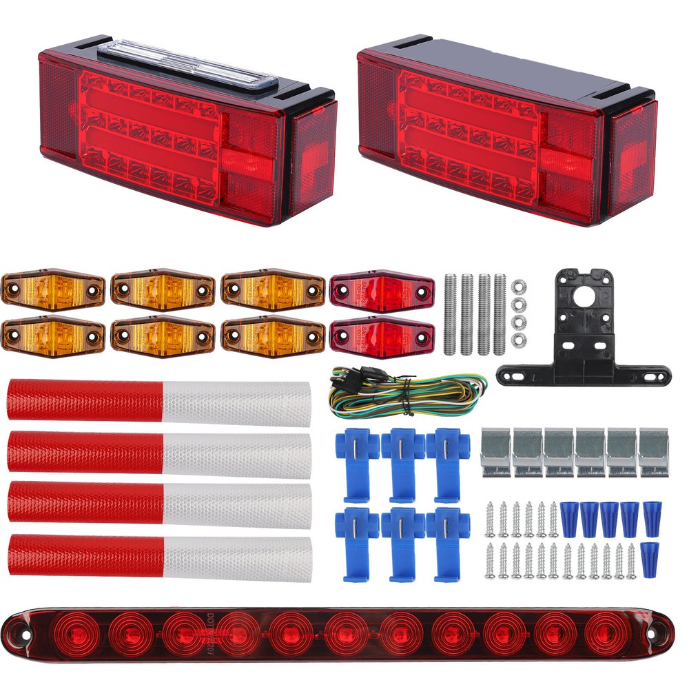 Left+Right LED Submersible Trailer Boat Rectangle Stud Stop Turn Tail Lights Kit
