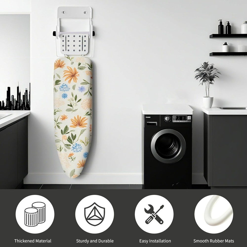 Ironing Board Holder, Sturdy and Space-Saving Small, White