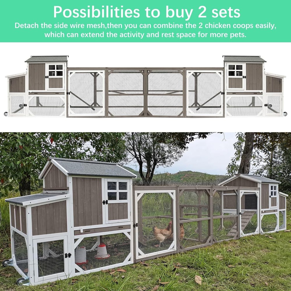 Petscosset 95.3" Mobile Chicken Coop Tractor Hen House with Nesting Box