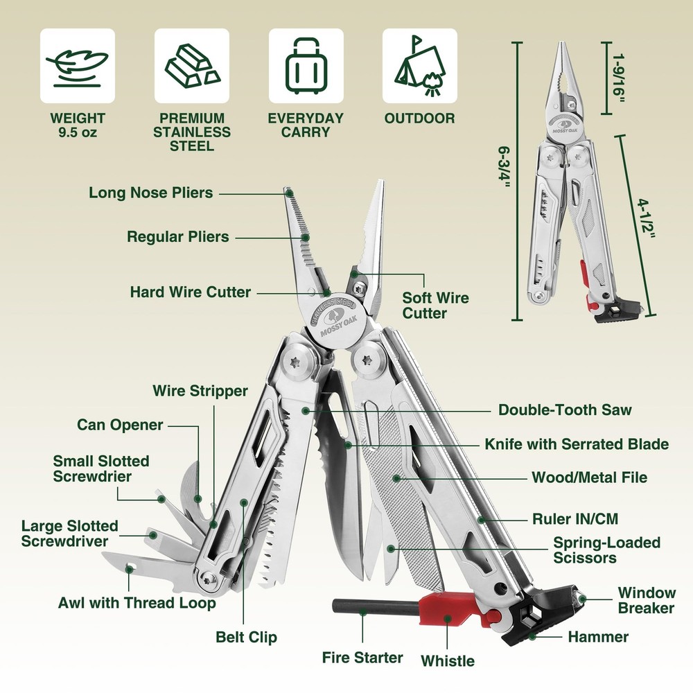 Multitool, 19-in-1 Stainless Steel Multi Tool Pliers, Self-locking EDC Gear w...