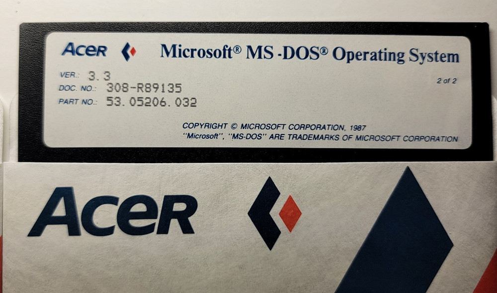 Acer Microsoft MS‑DOS 3.3 Operating System 5.25 Disk Untested 3 Disk Set 1987