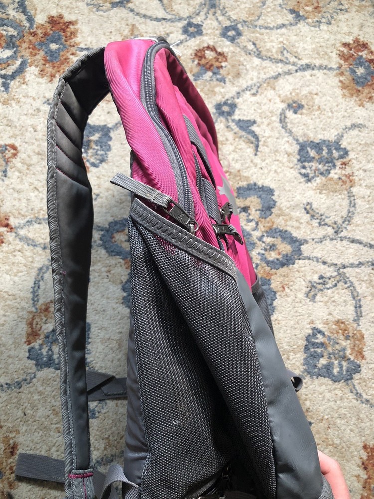 Under Armor Pink Storm Backpack Bottle Water Side Pockets Hiking Camping