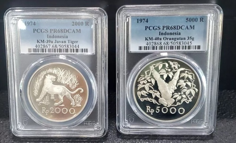 1974 Indonesia 2000 & 5000 Rupiah PGCS PR68 DCAM WWF Silver Proof