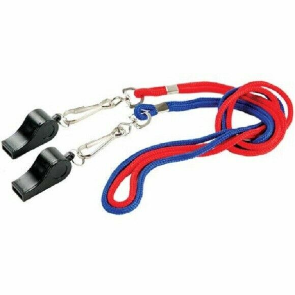 MACGREGOR PVC WHISTLE W/LANYARDS, PACK/2, BLACK