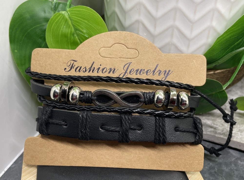 2 PC Leather Bracelet Set Stackable Adjustable Tie New Free Ship B7505