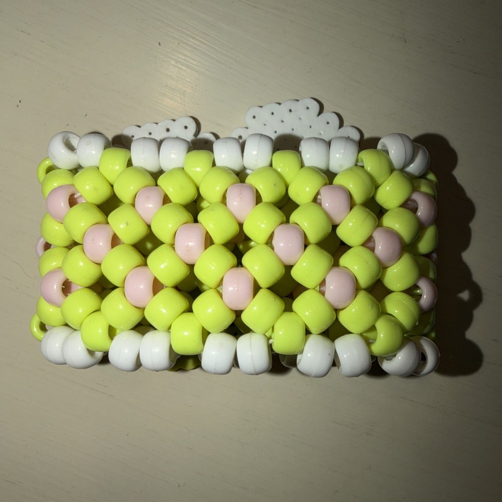 Keroppi Kandi Perler Bracelet with X Patterned Cuff