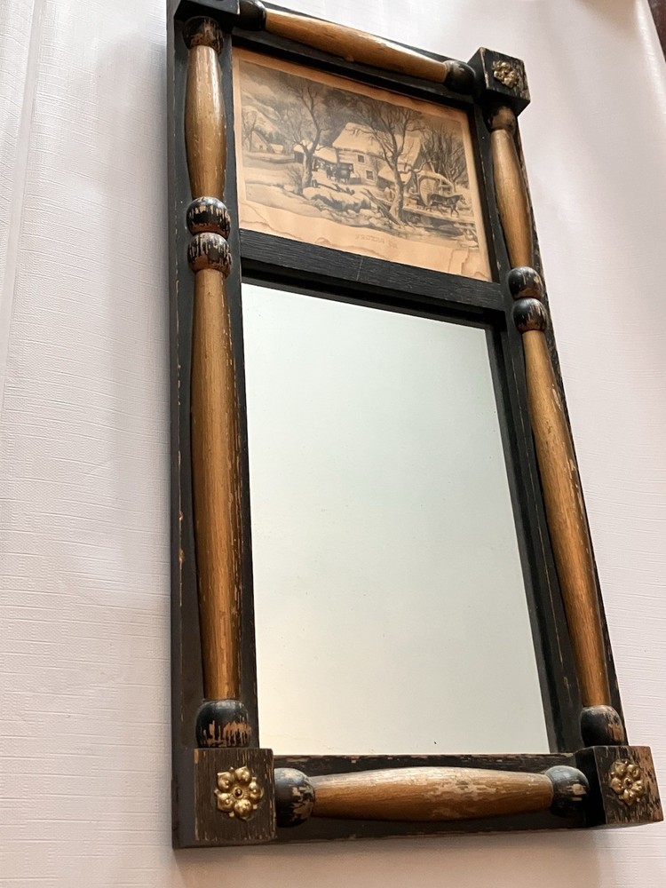 Vintage Currier & Ives Split Mirror/Print Wall Hanging