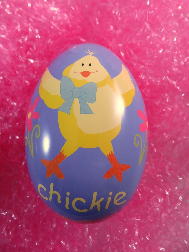Tin Easter Eggs 3 Empty Candy Containers Spring Theme Hip-Hop Chickie Bloom