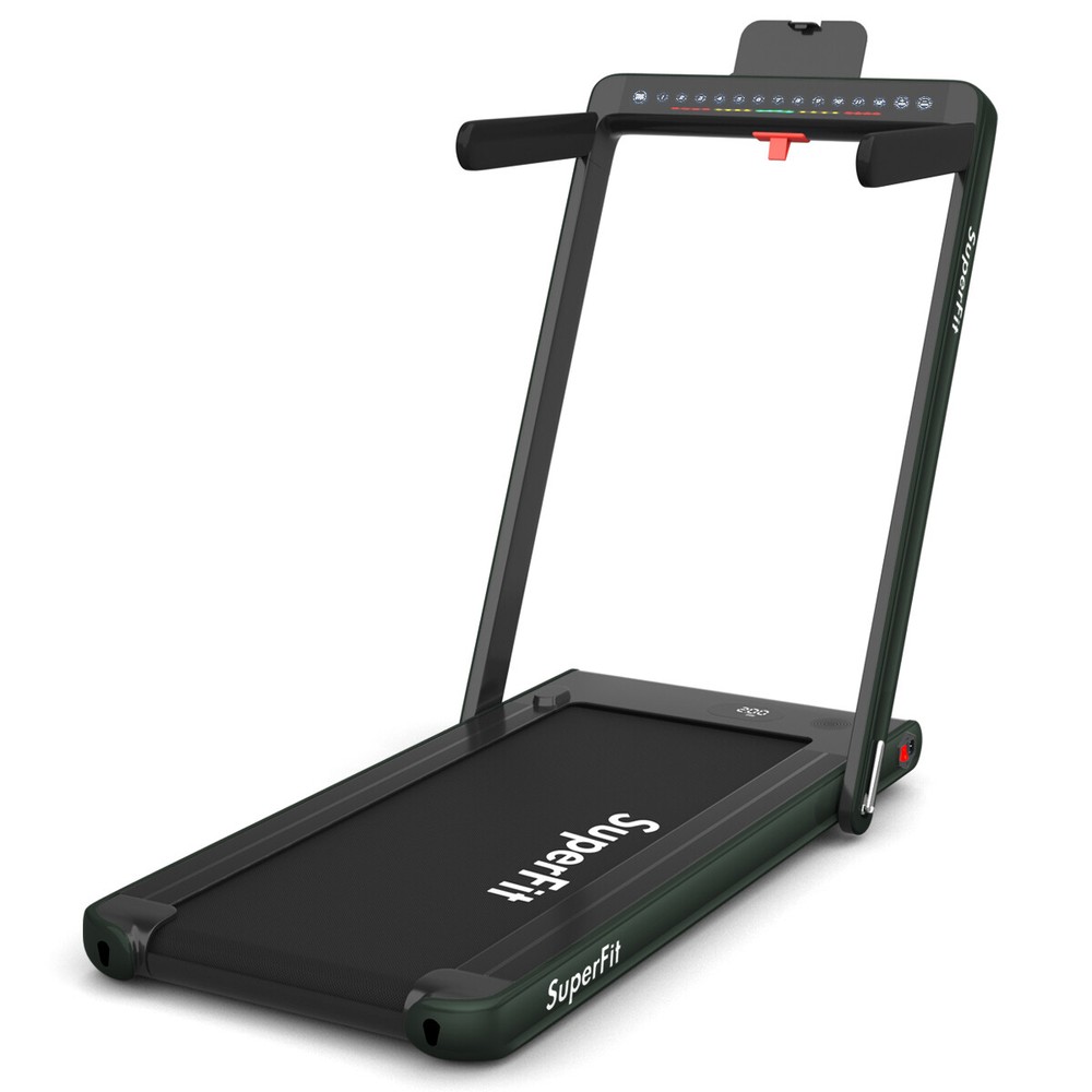 2 in 1 Folding Treadmill 2.25HP Running Machine w/ Dual Display Green